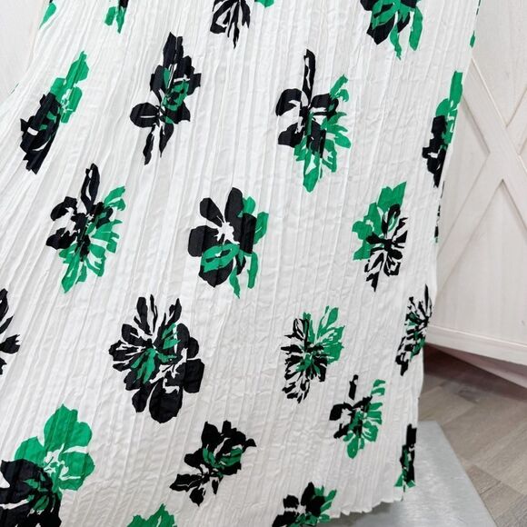 Banana Republic Pleated Chiffon Floral Maxi Dress White Green XL Sleeveless - Picture 10 of 16